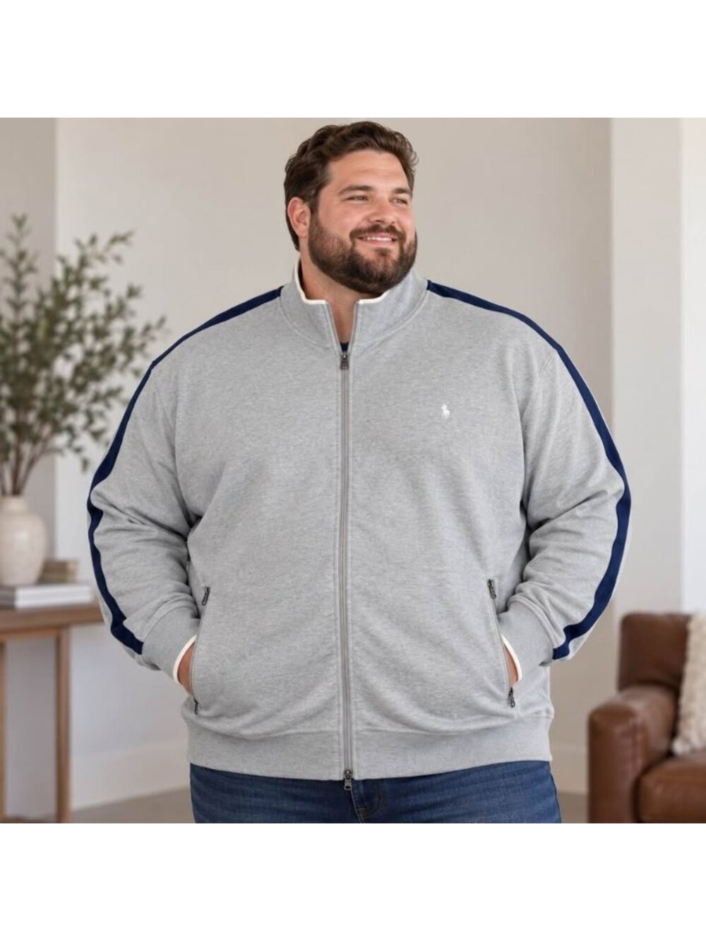 Polo Ralph Lauren Performance Big & Tall Full Zip Track Jacket 4XB Gray Navy